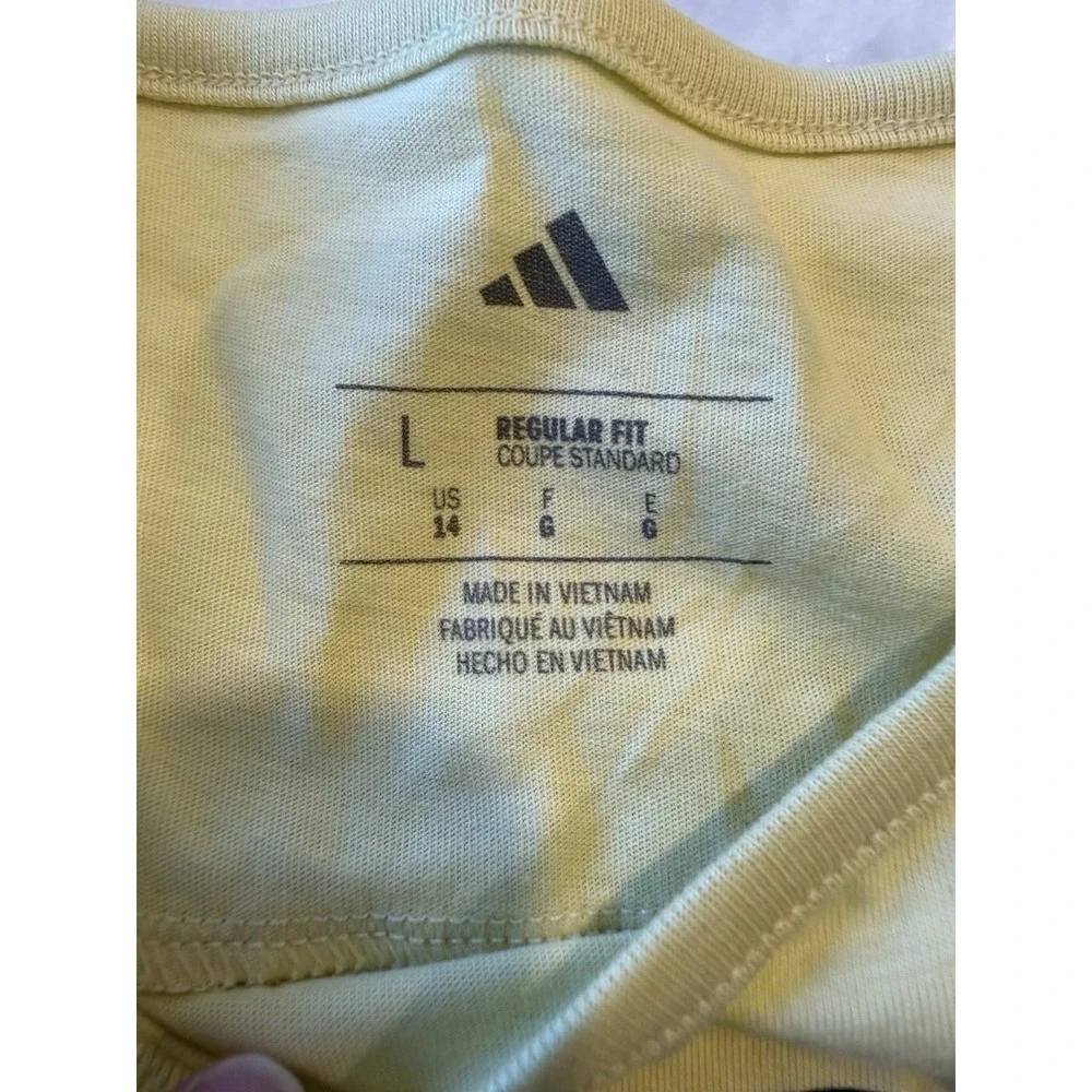Adidas‎ Swing Tank Top Girls L 14 Powder Yellow Graphic Back Vent S25 AA10088